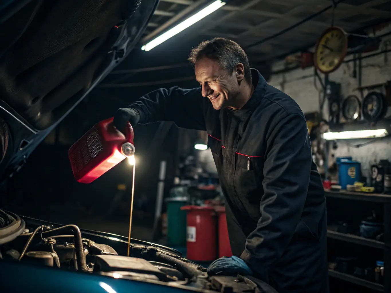 A mechanic working on a vehicle's transmission system with specialized tools, emphasizing the transmission services.