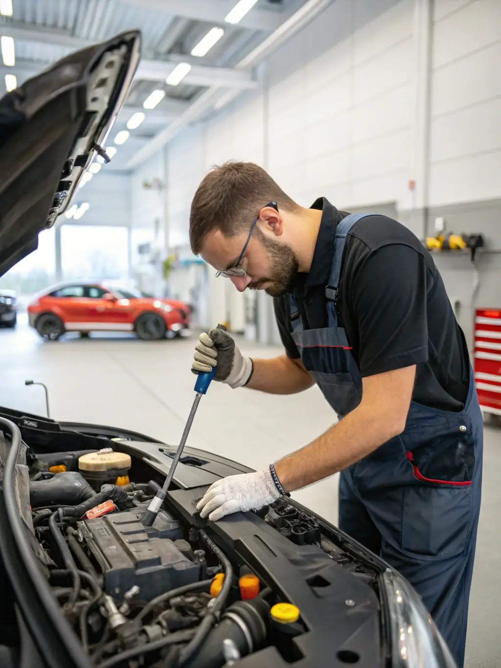 A mechanic working on a car's transmission, showcasing the transmission service at Tactical Auto Repair.